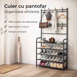 Cuier Metalic cu Raft pentru Pantofi și Cârlige, Hol Ordonat