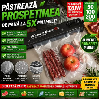 Aparat de Vidat și Sigilat Alimente 120 W, cu 10 Pungi Incluse