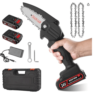Mini Drujbă Electrică cu Acumulator 24 V și 2 Lanțuri de 4 inch
