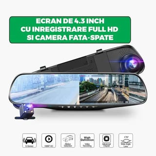 Oglindă Retrovizoare cu Cameră Auto DVR, Înregistrare Față și Spate
