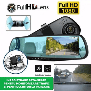 Oglindă Retrovizoare cu Cameră Auto DVR, Înregistrare Față și Spate