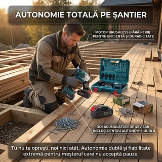 Mașină de Înșurubat cu Impact și 2 Acumulatori, în Trusă