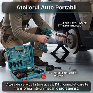 Mașină de Înșurubat cu Impact și 2 Acumulatori, în Trusă