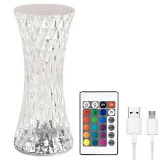 Lampă Decorativă de Masă din Cristal cu LED RGB și Telecomandă